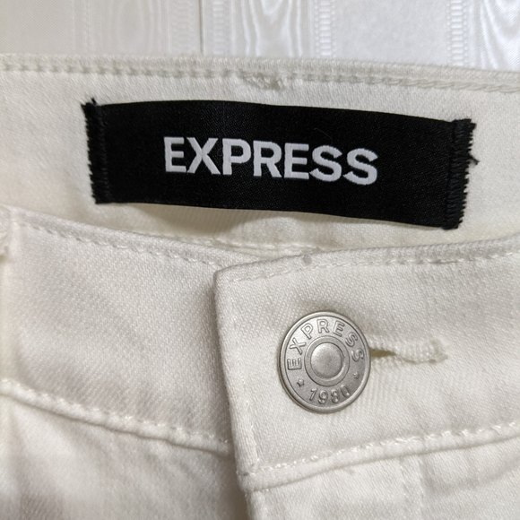Express Jeans Women 2 Stretch Cropped Legging Mid-Rise Distressed White Denim - Picture 5 of 10